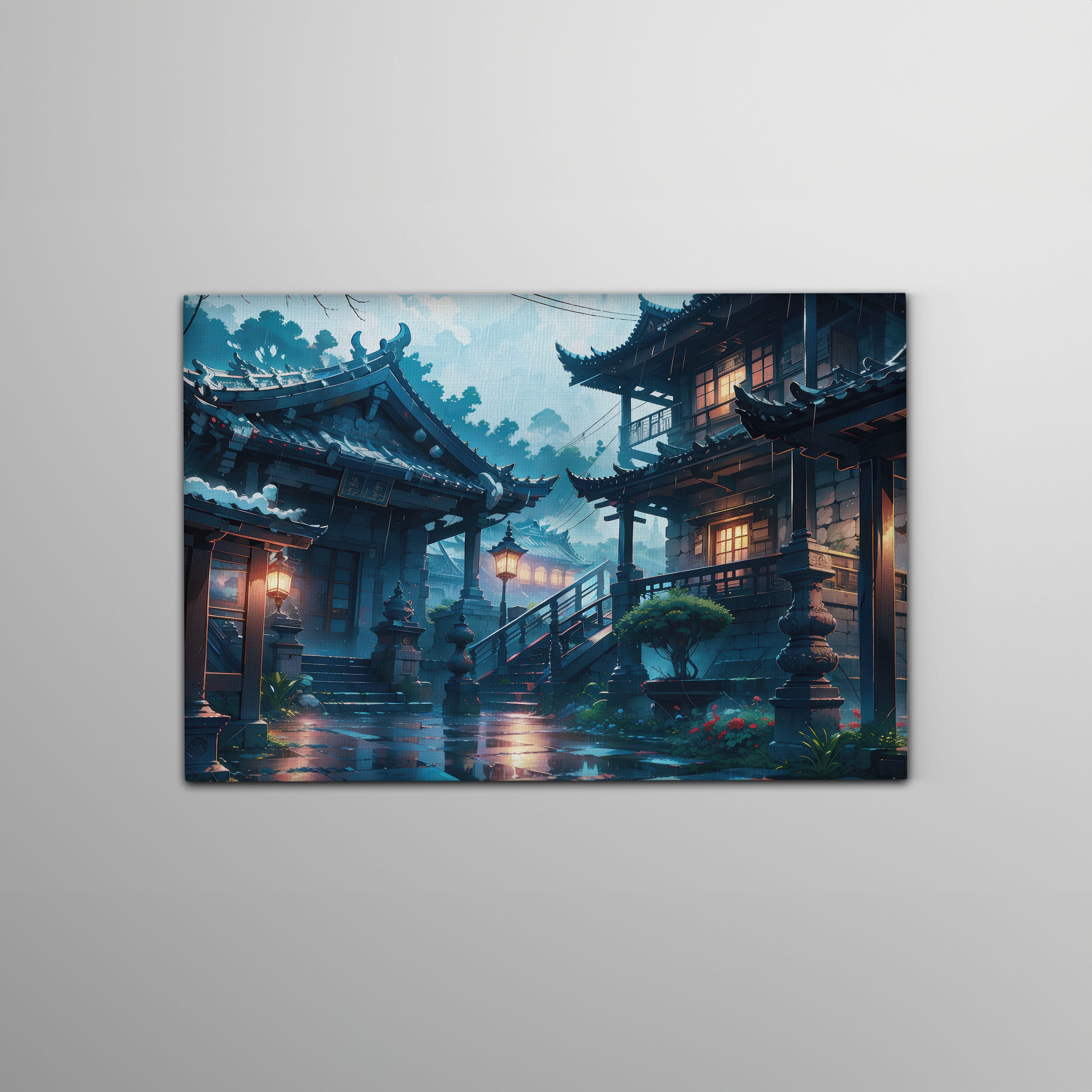Japon Evi Dijital Sanat Kanvas Tablo